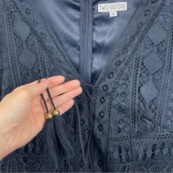 TWO Sisters Alyse Navy Boho Broderie Long Sleeved Dress Size US 6/ AU10 - Picture 6 of 9